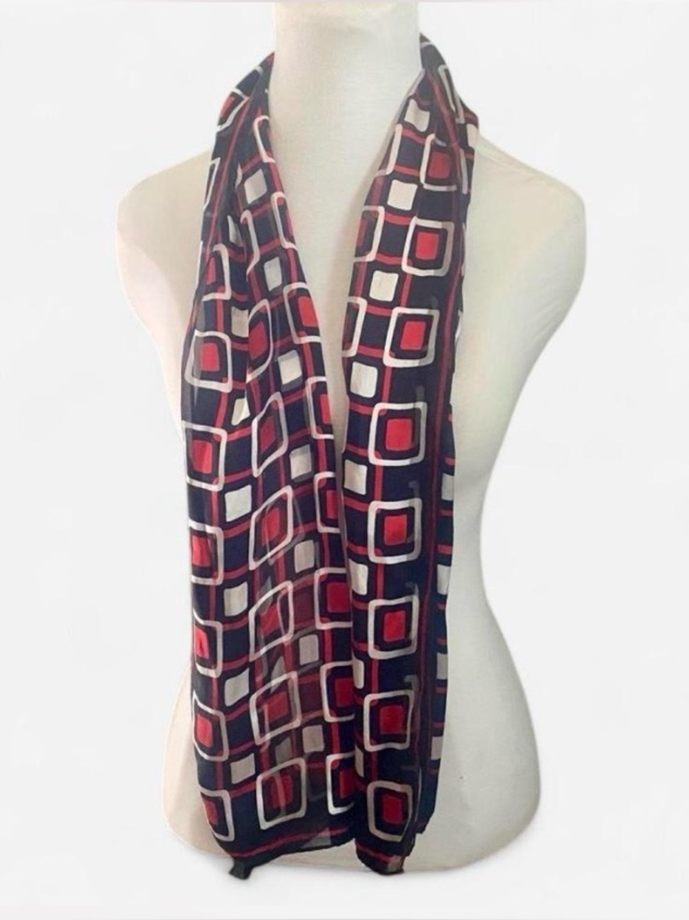 Vintage Echo Geometric Mod Scarf - Black, Red & White